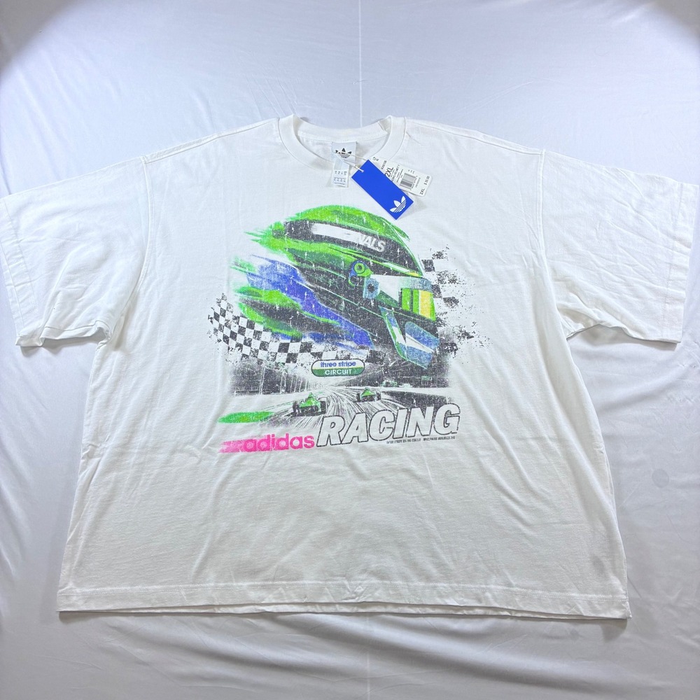 Adidas Originals Racing Helmet T-Shirt Mens 2XL White Graphic Tee KX6106 NEW